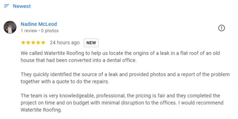 Watertite Roofing Earns a 5-Star Google Review for Expert Leak Repair at a Dental Office!